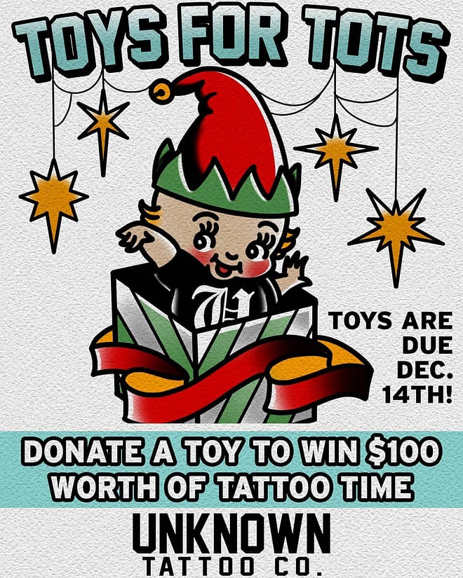 Toys for Tots event at Unknown Tattoo Co in Everett Washington